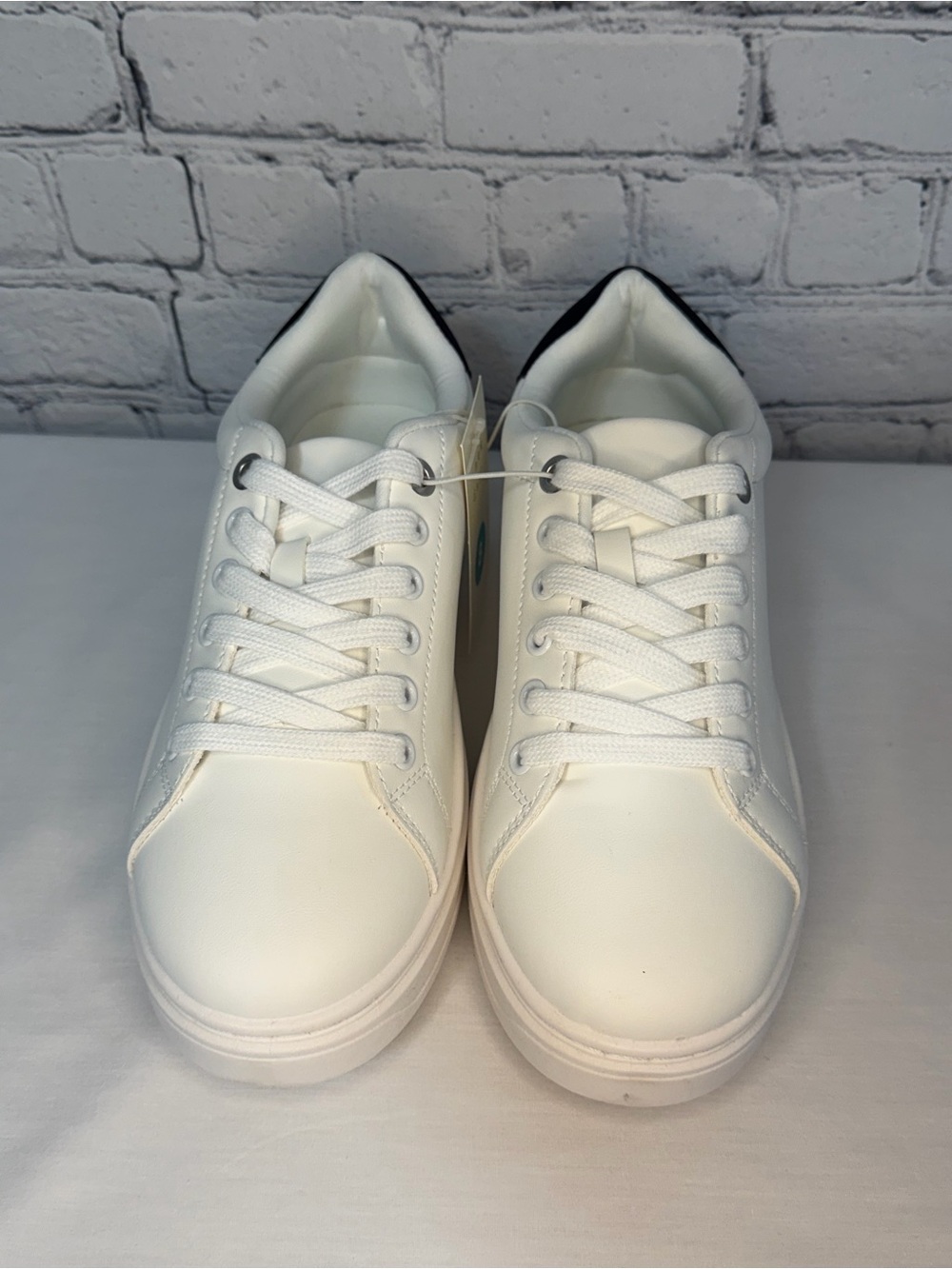NEW a new day White Sneakers with Black Heel Accent